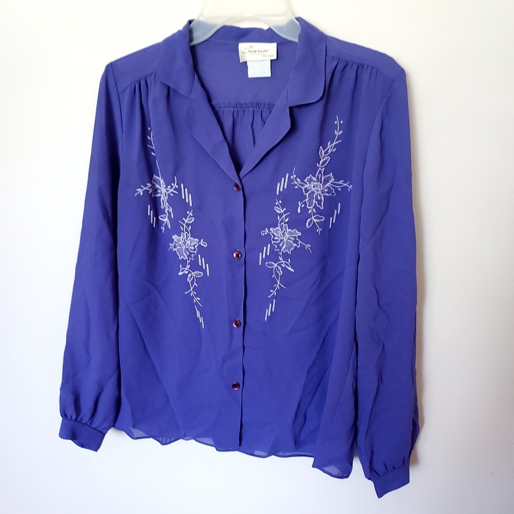 Vintage Sunrise of California Elegant Purple embroidered blouse Quiet Luxury